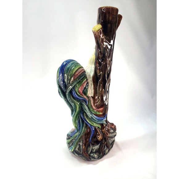 17" Italian Majolica Lamp Base Rooster & Tree Figurine Italy Hand Painted Signed - Picture 15 of 16